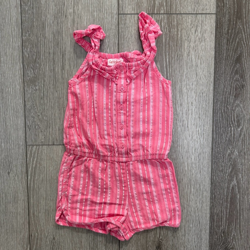 CAT AND JACK SLEEVELESS TOP AND SHORTS ROMPER ONE PIECE STRIPES PINK 2T